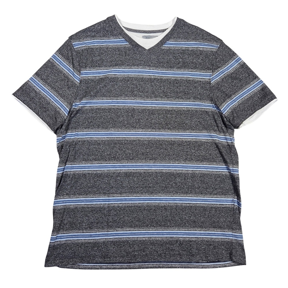 Method Mens V-Neck T-Shirt Medium Striped Layered Look Short Sleeve Y2k Punk
